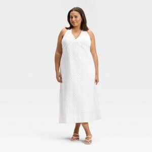 A New Day - Women's Eyelet Maxi A-Line Dress - A New Day White White